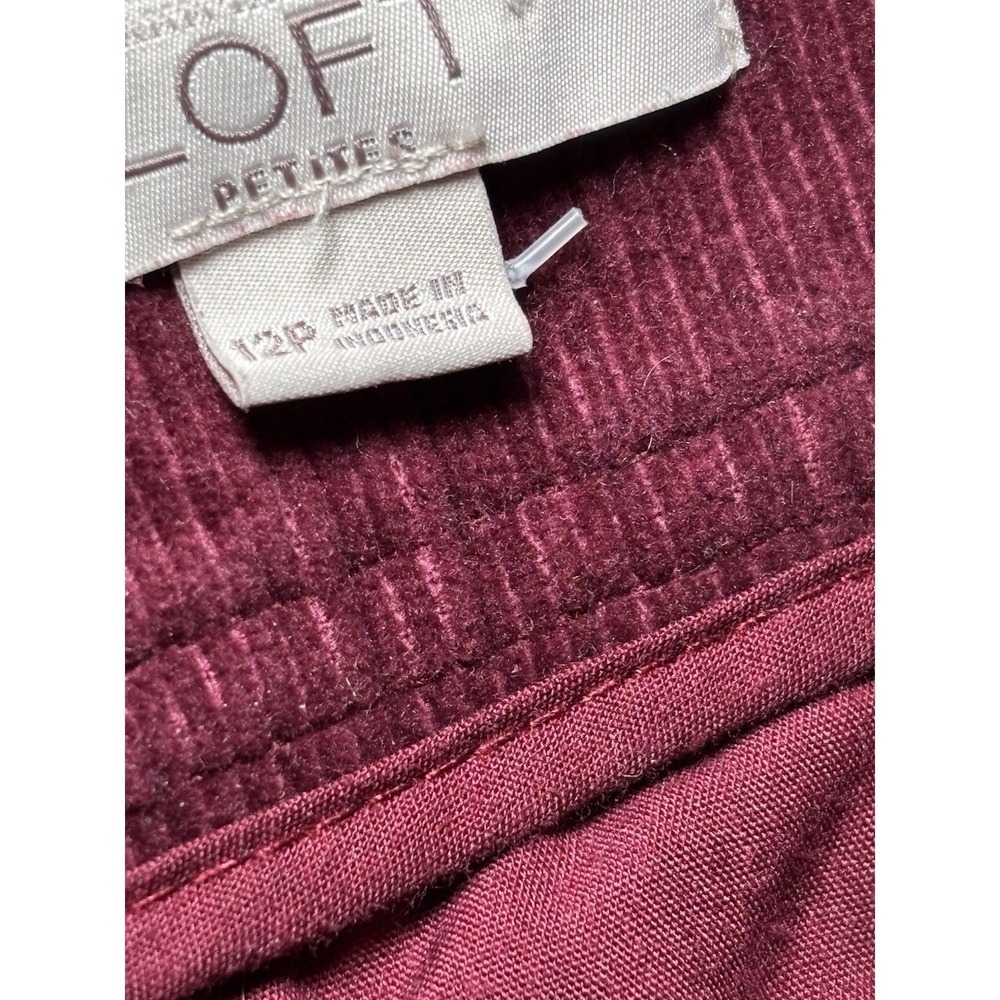 LOFT Petite 12P Berry Corduroy Skirt A Line Knee Length Stretch Wine Color - Picture 4 of 7